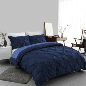 Navy Pin tuck Duvet Cover 100% Cotton Bedding Sets Single Double King Super King Sizes