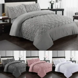 Pinch Pleated Duvet Cover Set Soft 100% Microfiber Pintuck Bedding Sets with Pillowcases