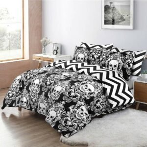 Skull Duvet Cover set 100% Cotton Gothic Bedding Sets Double King Super King Size Black Quilt Covers
