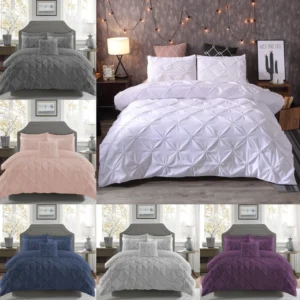 Pintuck Duvet Set 100% Cotton Quilt Cover Single Double King Super King Size Pintuck Bedding