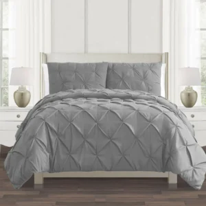 Silver Grey Pin tuck Duvet Cover 100% Cotton Covers Bedding Set Double King Super King Bed Size