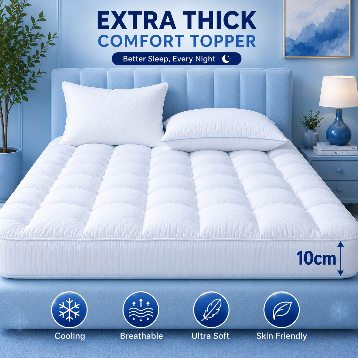 Mattress Topper Extra Deep Filling 10cm Thick Quilted Fluffy Single Double King SuperKing Size